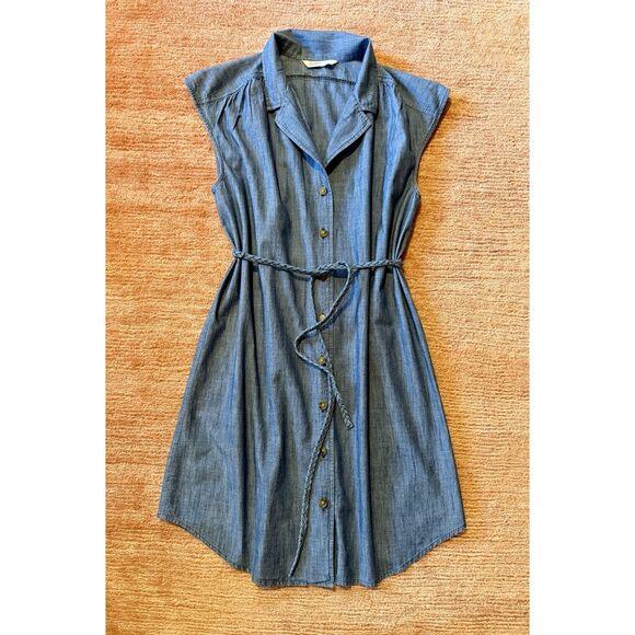 Old Navy women sleeveless chambray button front belted shirtdress blue size L - Picture 1 of 8